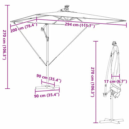 Umbrelă de soare Negru 294 x 200 x 270 cm Poliester și Aluminiu
