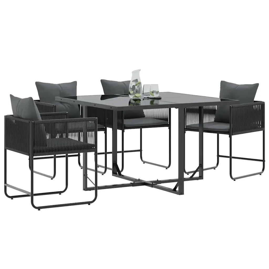 Scaun cu pernă 4 pcs Negru și antracit Ratan PE