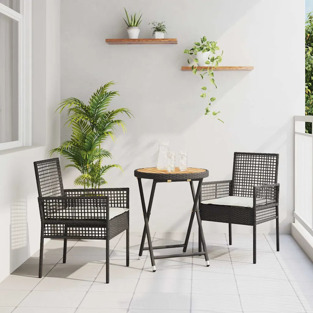 Set Bistro de Grădină 3 pcs Negru poliratan