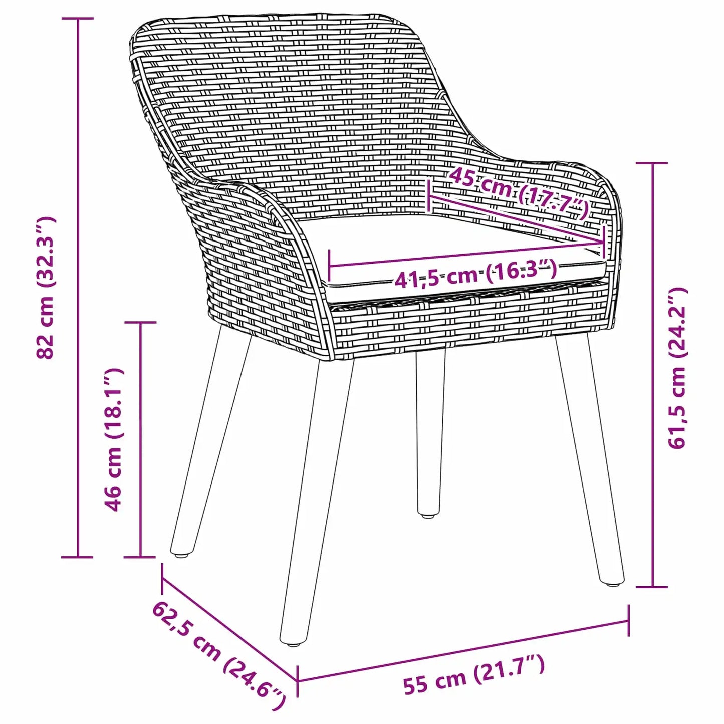 Scaun pentru Grădină 2 pcs Gri deschis 62.5 x 55 x 82 cm