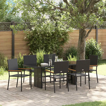 Set de masă pentru grădină 7 pcs Negru poliratan