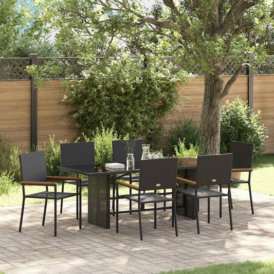 Set de masă pentru grădină 7 pcs Negru poliratan