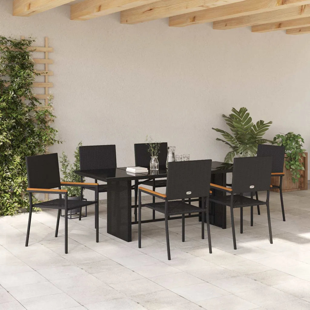 Set de masă pentru grădină 7 pcs Negru poliratan