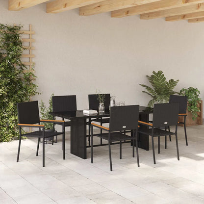 Set de masă pentru grădină 7 pcs Negru poliratan