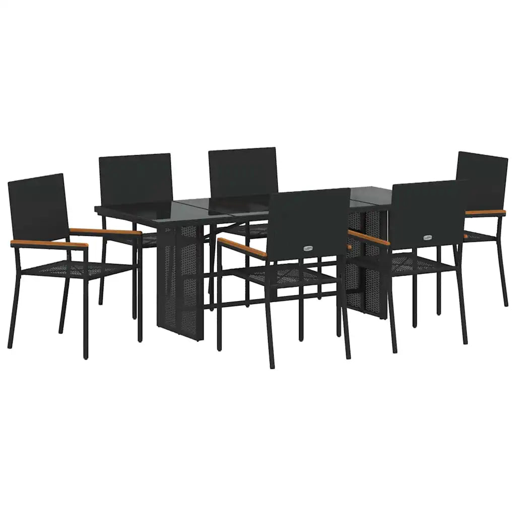 Set de masă pentru grădină 7 pcs Negru poliratan