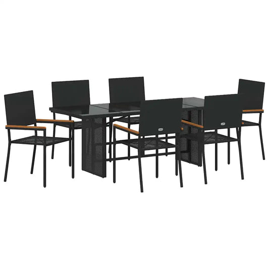 Set de masă pentru grădină 7 pcs Negru poliratan