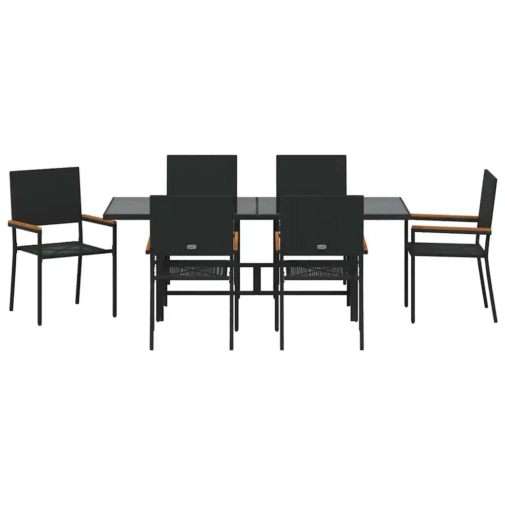 Set de masă pentru grădină 7 pcs Negru poliratan