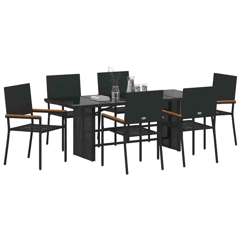 Set de masă pentru grădină 7 pcs Negru poliratan
