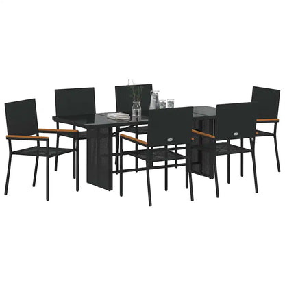 Set de masă pentru grădină 7 pcs Negru poliratan