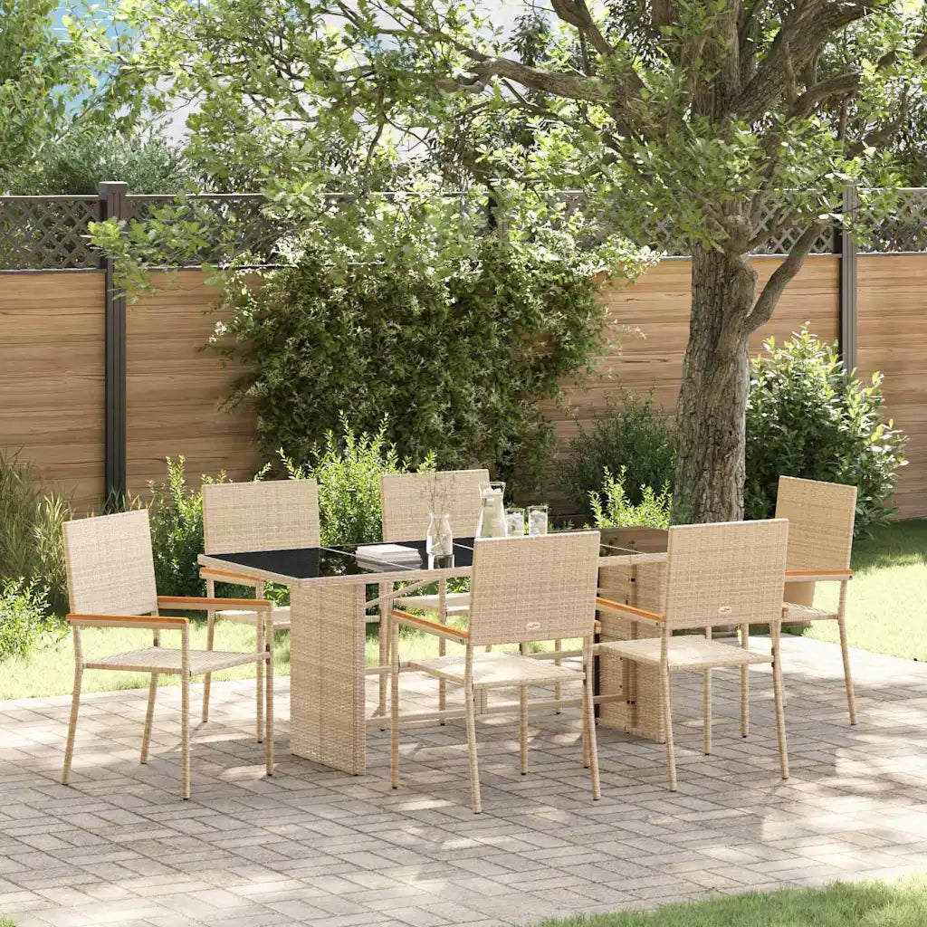 Set de masă pentru grădină 7 pcs Bej poliratan