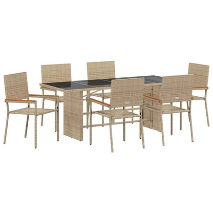 Set de masă pentru grădină 7 pcs Bej poliratan