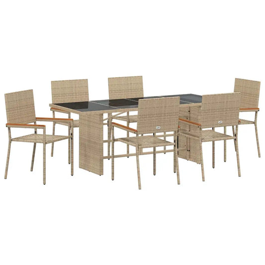 Set de masă pentru grădină 7 pcs Bej poliratan