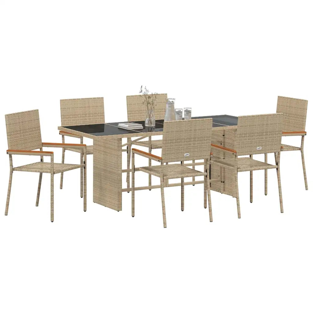 Set de masă pentru grădină 7 pcs Bej poliratan