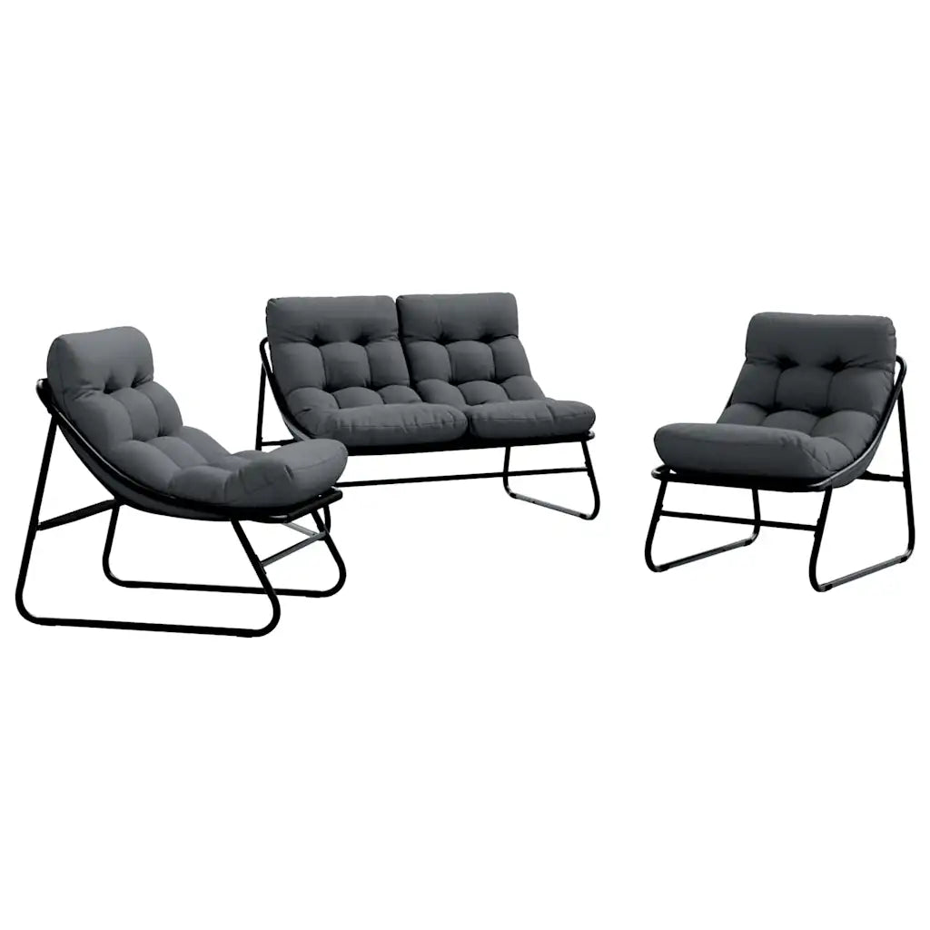 Mobilier de grădină 3 pcs Negru Oțel vopsit electrostatic