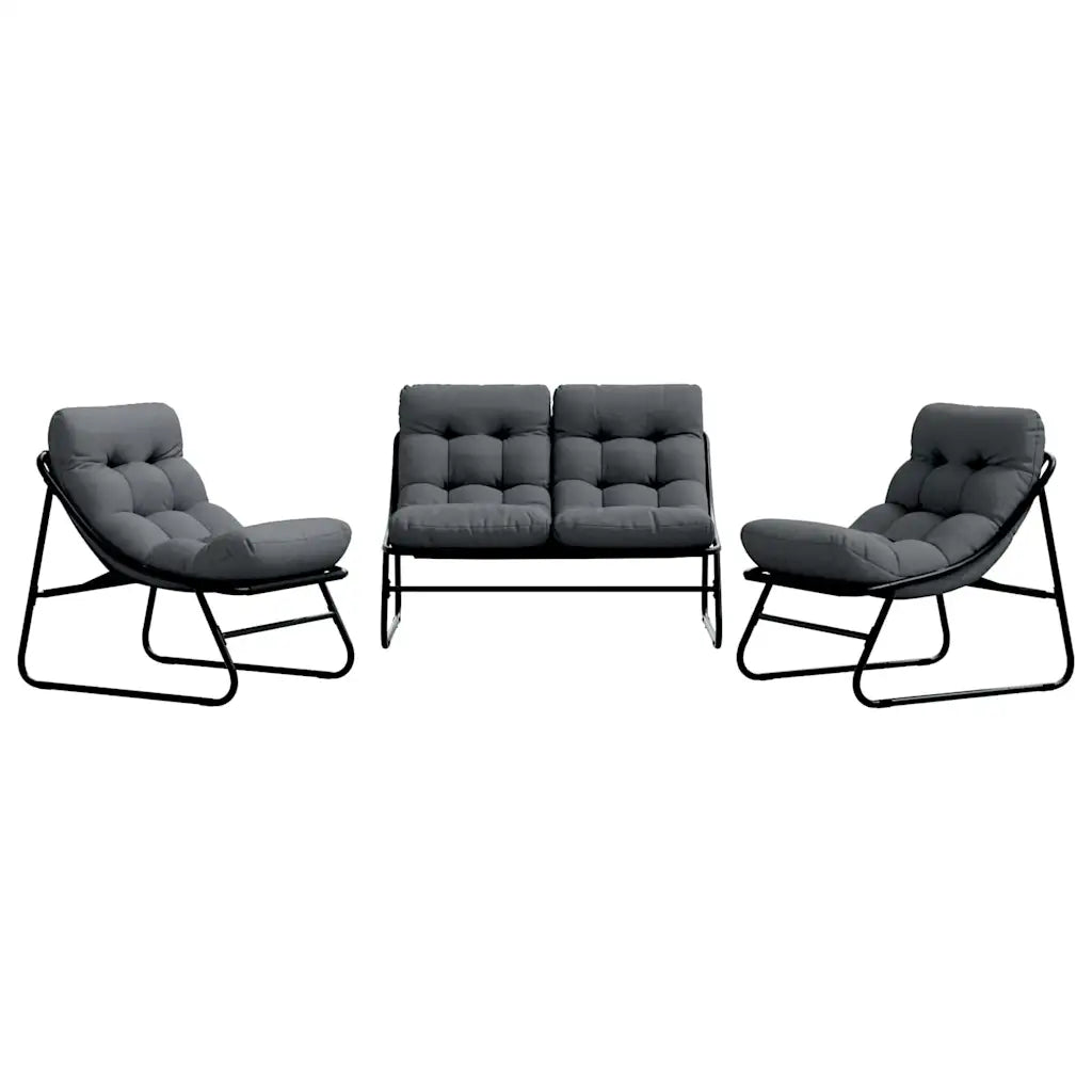 Mobilier de grădină 3 pcs Negru Oțel vopsit electrostatic