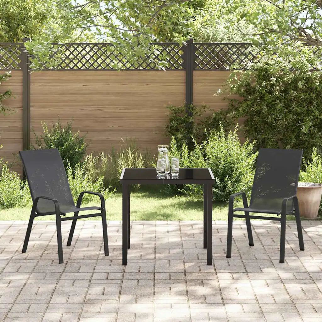 Set de masă pentru grădină 3 pcs Negru Oțel acoperit cu pulbere