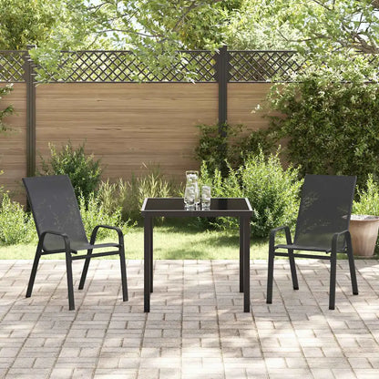 Set de masă pentru grădină 3 pcs Negru Oțel acoperit cu pulbere