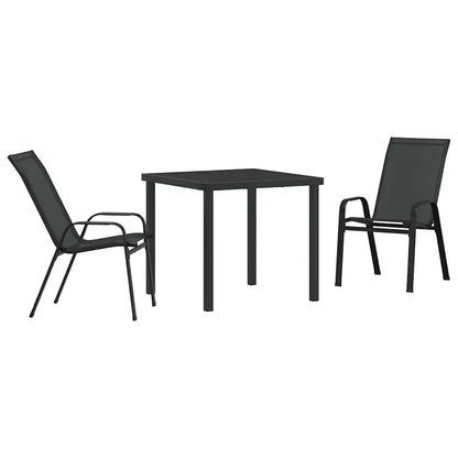 Set de masă pentru grădină 3 pcs Negru Oțel acoperit cu pulbere