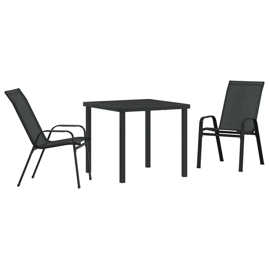 Set de masă pentru grădină 3 pcs Negru Oțel acoperit cu pulbere