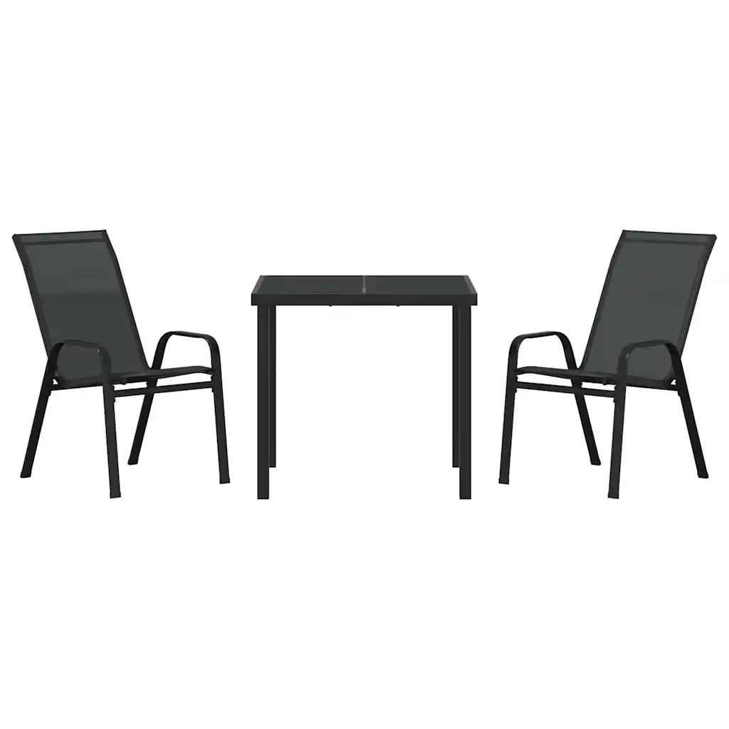 Set de masă pentru grădină 3 pcs Negru Oțel acoperit cu pulbere