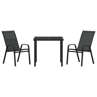 Set de masă pentru grădină 3 pcs Negru Oțel acoperit cu pulbere