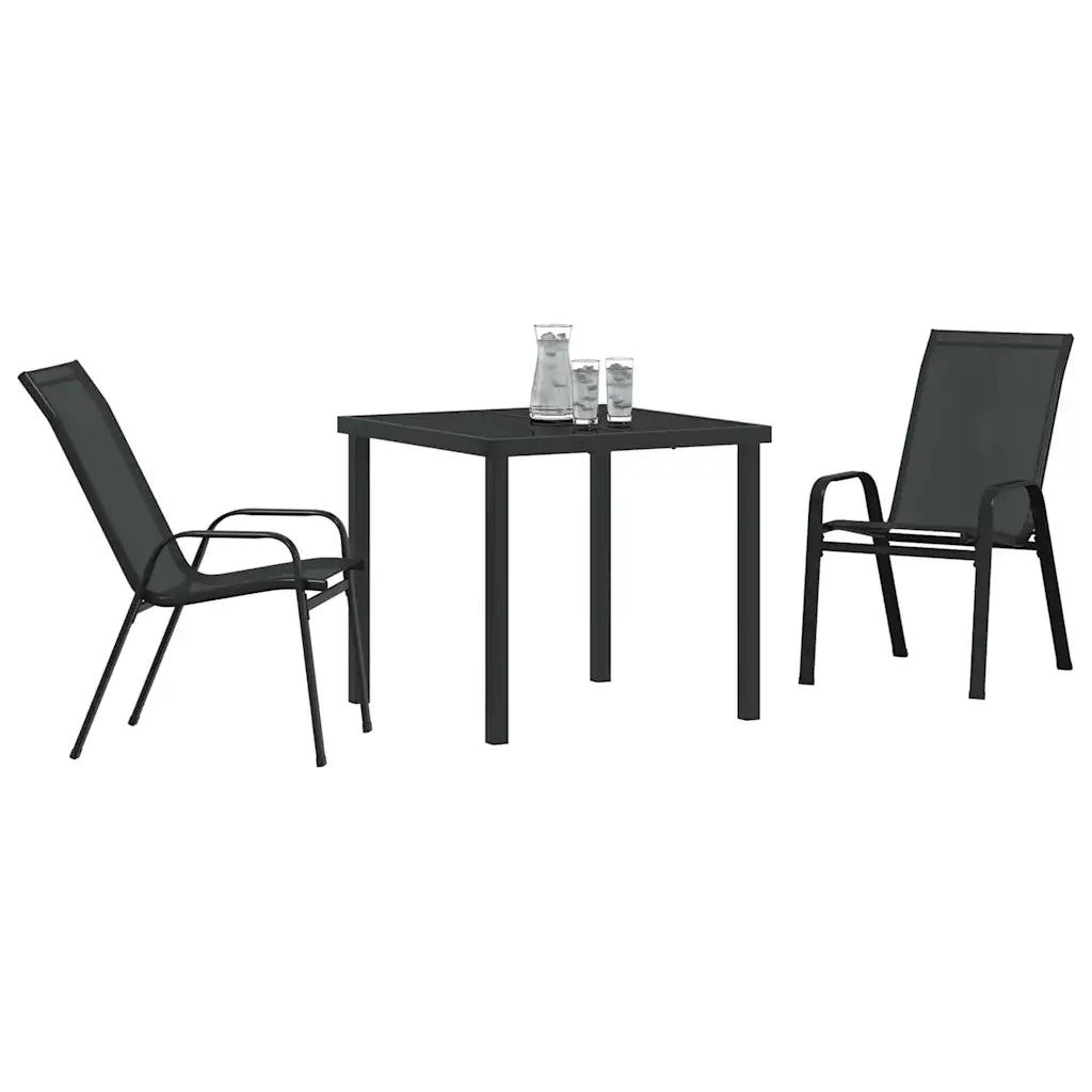 Set de masă pentru grădină 3 pcs Negru Oțel acoperit cu pulbere