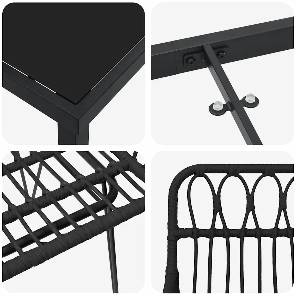 Set de masă pentru grădină 3 pcs Negru