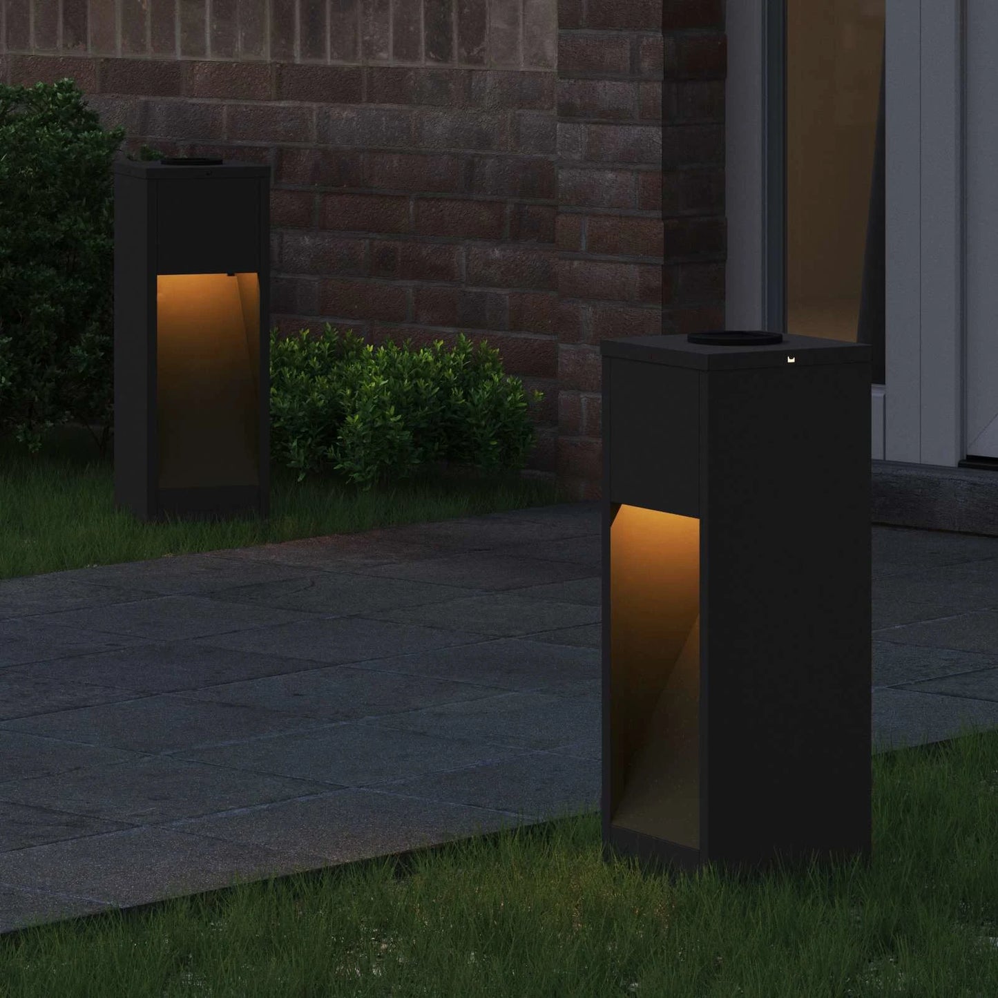 Lampa de parcurs LED solar 2 pcs Negru Oțel laminat la rece