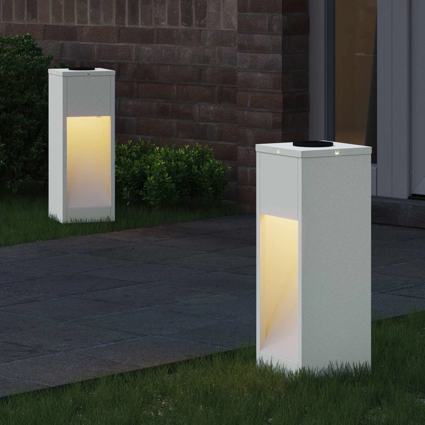 Lampa de parcurs LED solar 2 pcs Alb Oțel laminat la rece