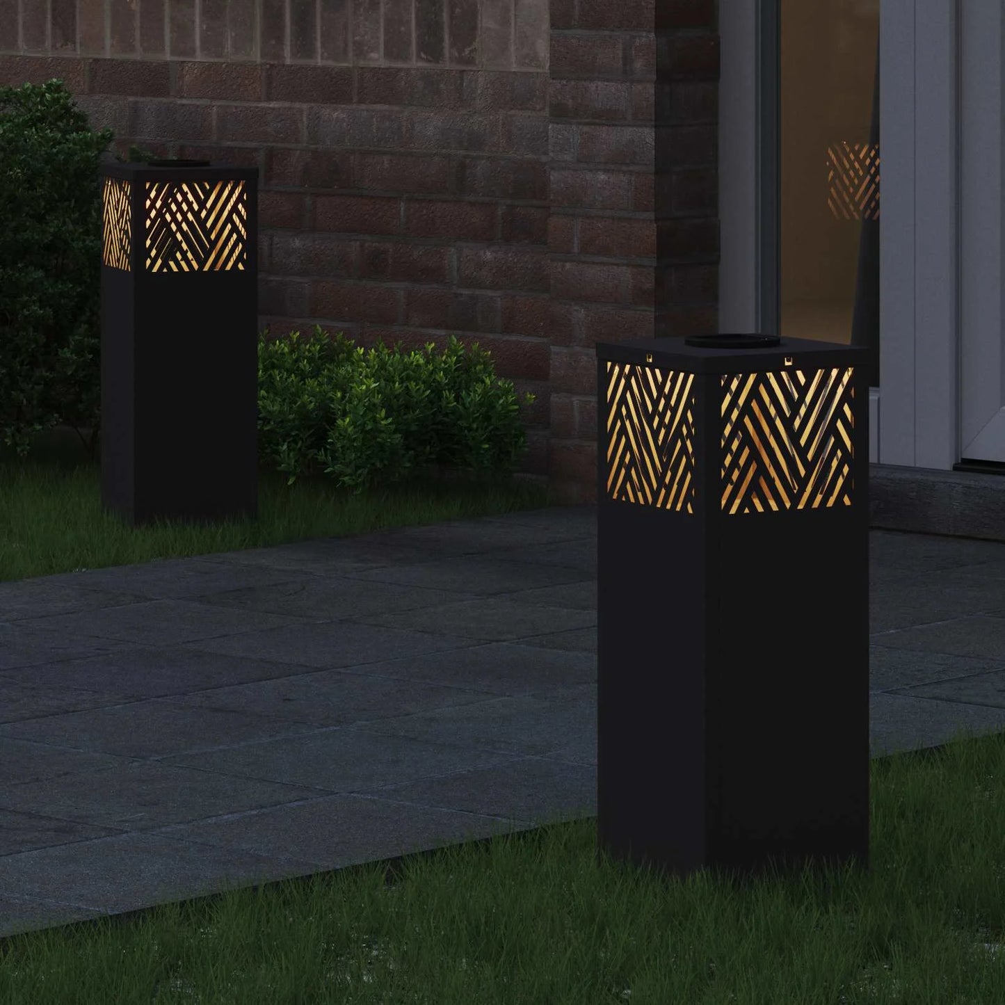 Lumină LED Solară pentru Alei 2 pcs Negru Oțel laminat la rece