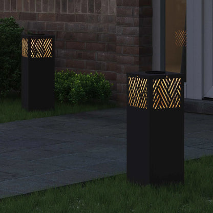 Lumină LED Solară pentru Alei 2 pcs Negru Oțel laminat la rece