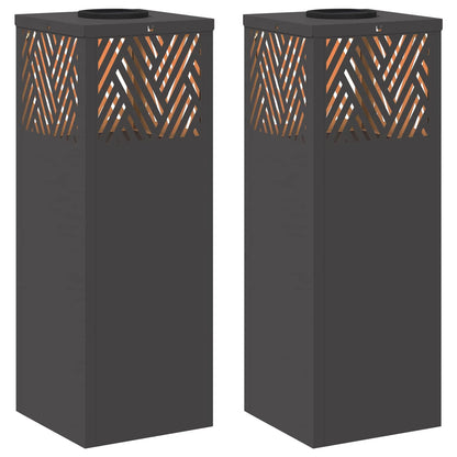 Lumină LED Solară pentru Alei 2 pcs Negru Oțel laminat la rece